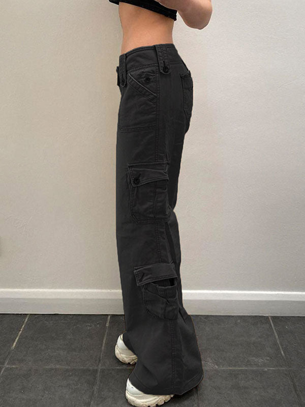 Double Buttons Straight Leg Cargo Jeans -- YKIIY  CLOTHING