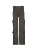 Double Buttons Straight Leg Cargo Jeans -- YKIIY  CLOTHING