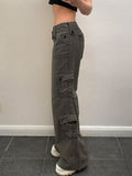 Double Buttons Straight Leg Cargo Jeans -- YKIIY  CLOTHING