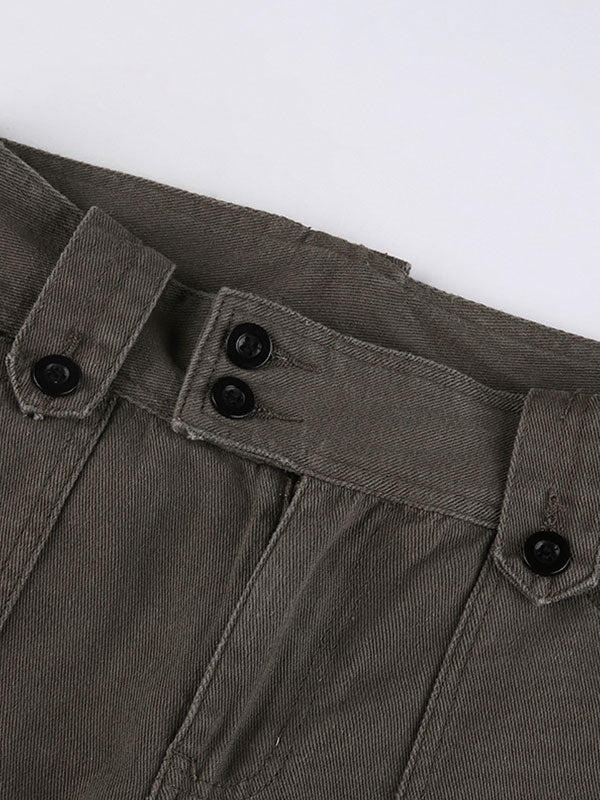 Double Buttons Straight Leg Cargo Jeans -- YKIIY  CLOTHING