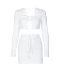 Exposed Navel Round Neck Two Piece Set -- YKIIY  CLOTHING