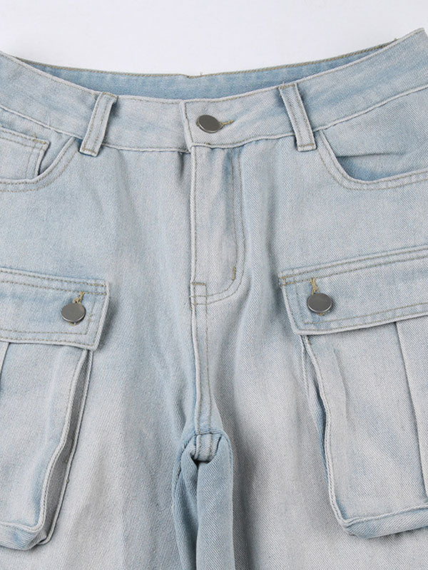 Fashion Straight Patch Pocket Cargo Vintage Jeans -- YKIIY  CLOTHING