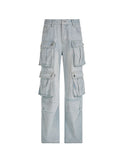 Fashion Straight Patch Pocket Cargo Vintage Jeans -- YKIIY  CLOTHING