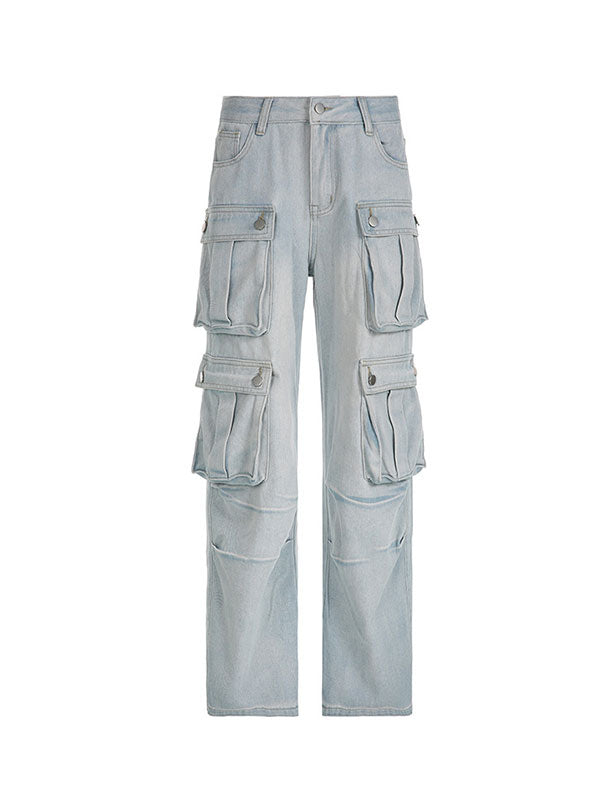 Fashion Straight Patch Pocket Cargo Vintage Jeans -- YKIIY  CLOTHING