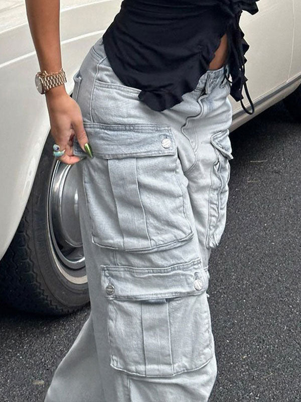 Fashion Straight Patch Pocket Cargo Vintage Jeans -- YKIIY  CLOTHING
