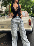 Fashion Straight Patch Pocket Cargo Vintage Jeans -- YKIIY  CLOTHING