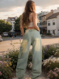 Frayed Trim Patch Pocket Zipper Washed Cargo Jeans -- YKIIY  CLOTHING