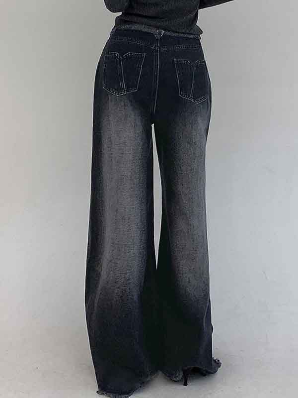 Frayed Trim Wash Gradient Jeans -- YKIIY  CLOTHING