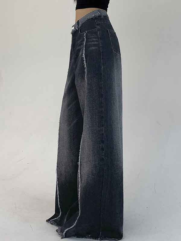 Frayed Trim Wash Gradient Jeans -- YKIIY  CLOTHING