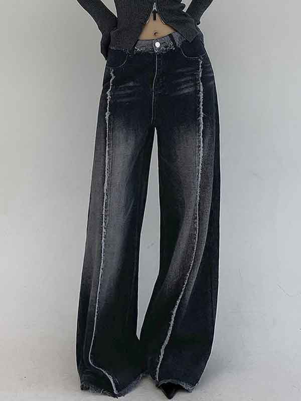 Frayed Trim Wash Gradient Jeans -- YKIIY  CLOTHING