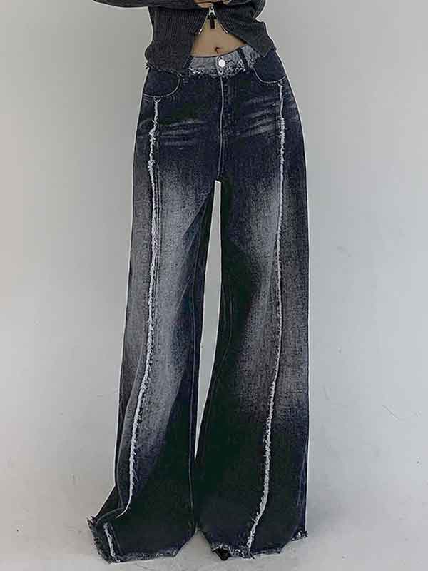 Frayed Trim Wash Gradient Jeans -- YKIIY  CLOTHING