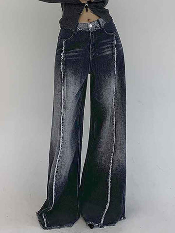 Frayed Trim Wash Gradient Jeans -- YKIIY  CLOTHING