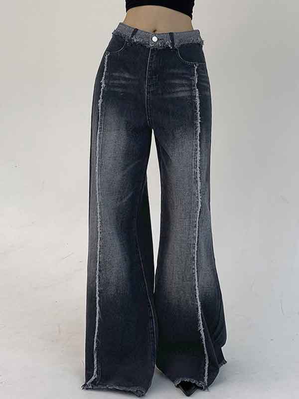 Frayed Trim Wash Gradient Jeans -- YKIIY  CLOTHING