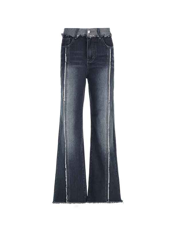 Frayed Trim Wash Gradient Jeans -- YKIIY  CLOTHING