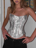 Glitter Push Up Lace Up Corset Top -- YKIIY  CLOTHING