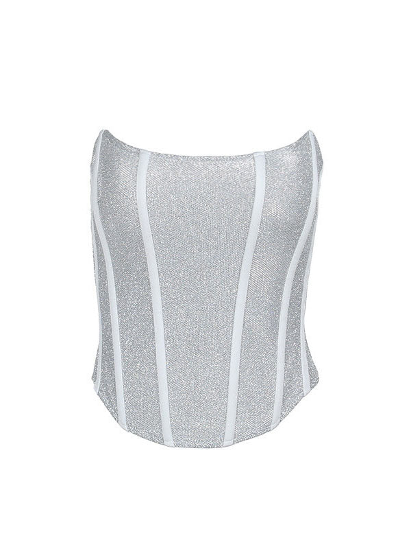 Glitter Push Up Lace Up Corset Top -- YKIIY  CLOTHING