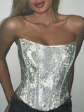Glitter Push Up Lace Up Corset Top -- YKIIY  CLOTHING