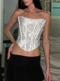 Glitter Push Up Lace Up Corset Top -- YKIIY  CLOTHING