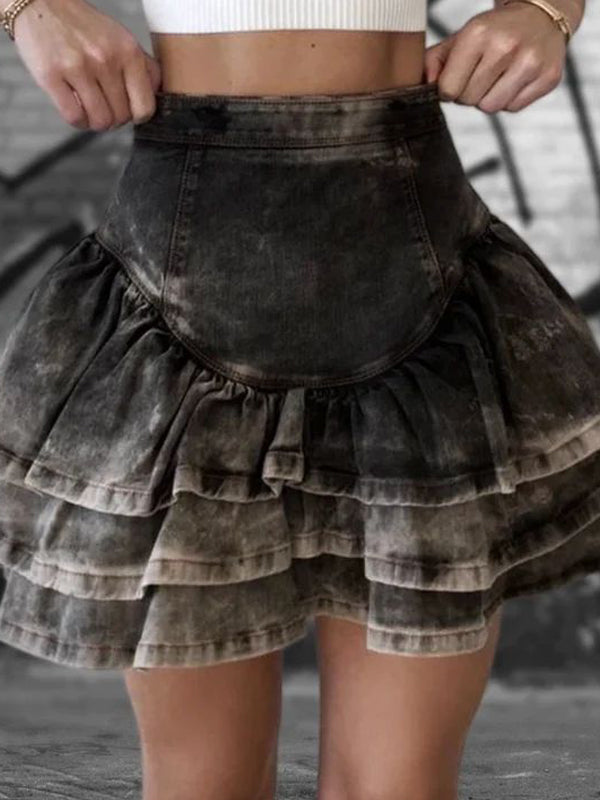 Gradient Cascading Ruffles Zipper Skirt -- YKIIY  CLOTHING