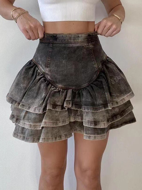 Gradient Cascading Ruffles Zipper Skirt -- YKIIY  CLOTHING