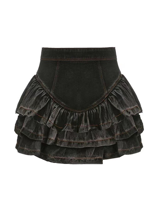 Gradient Cascading Ruffles Zipper Skirt -- YKIIY  CLOTHING