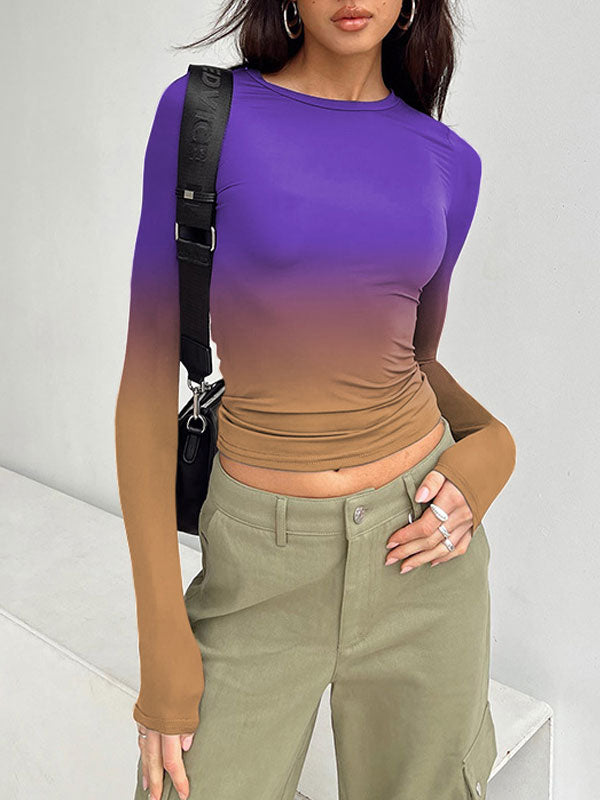 Gradient Slim Round Neck T-Shirt -- YKIIY  CLOTHING