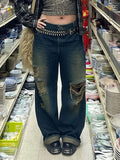 Gradient Zipper Broken Holes Jeans -- YKIIY  CLOTHING