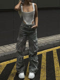 Gradient Zipper Flap Pocket Cargo Jeans -- YKIIY  CLOTHING
