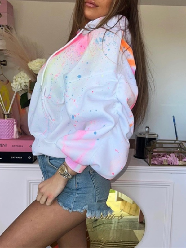 Graffiti Hooded Collar Color Block Top -- YKIIY  CLOTHING