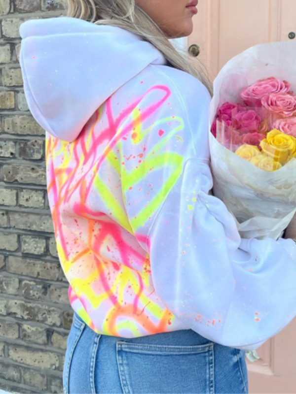 Graffiti Hooded Collar Color Block Top -- YKIIY  CLOTHING