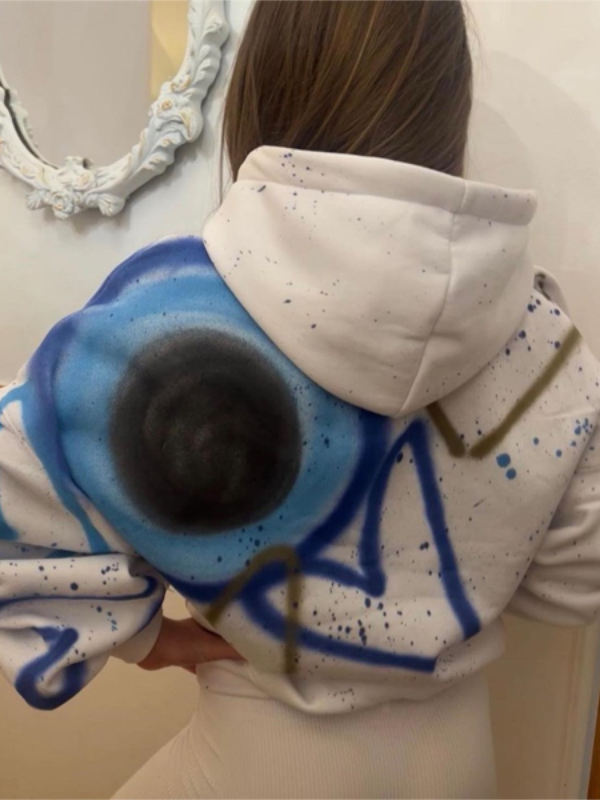 Graffiti Hooded Collar Color Block Top -- YKIIY  CLOTHING