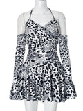 Halter Strappy Backless Mini Dress -- YKIIY  CLOTHING