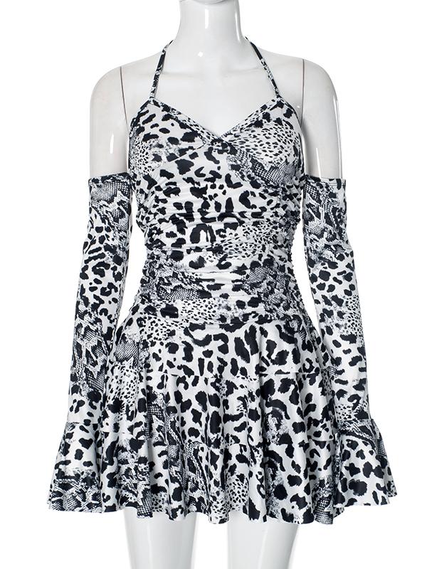 Halter Strappy Backless Mini Dress -- YKIIY  CLOTHING