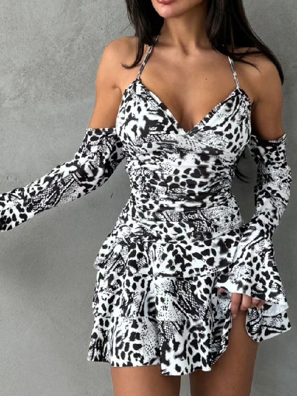 Halter Strappy Backless Mini Dress -- YKIIY  CLOTHING