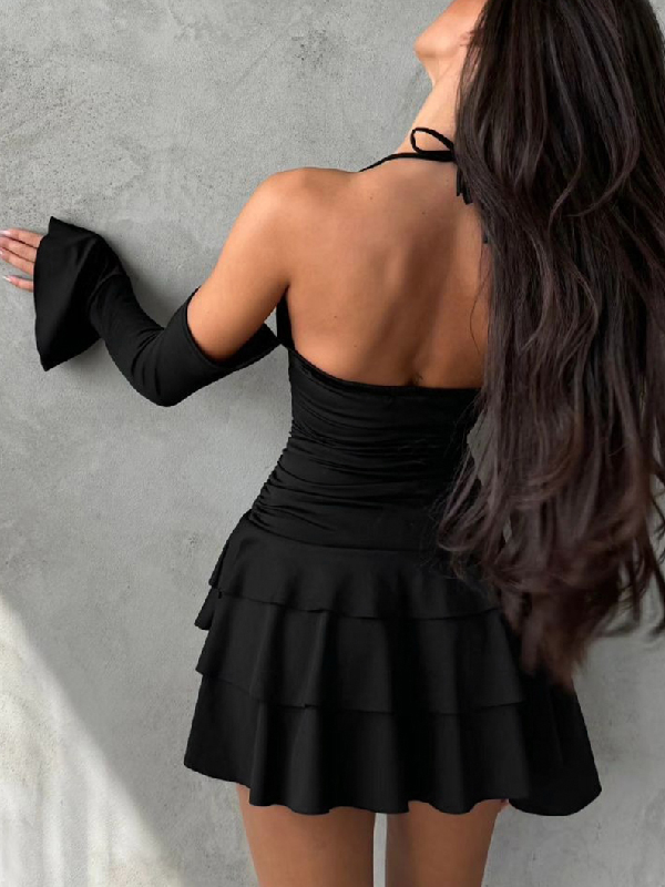 Halter Strappy Backless Mini Dress -- YKIIY  CLOTHING