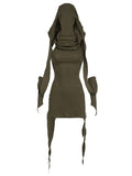 Hooded Collar Asymmetric Hem Dress -- YKIIY  CLOTHING
