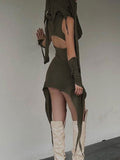 Hooded Collar Asymmetric Hem Dress -- YKIIY  CLOTHING