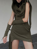 Hooded Collar Asymmetric Hem Dress -- YKIIY  CLOTHING