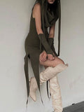 Hooded Collar Asymmetric Hem Dress -- YKIIY  CLOTHING