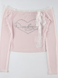Lace Patchwork Bowknot Off-shoulder Mesh Top -- YKIIY  CLOTHING