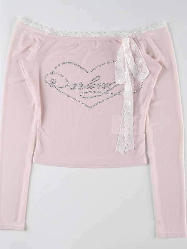 Lace Patchwork Bowknot Off-shoulder Mesh Top -- YKIIY  CLOTHING