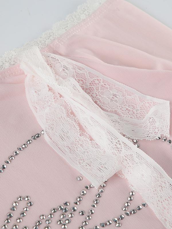Lace Patchwork Bowknot Off-shoulder Mesh Top -- YKIIY  CLOTHING