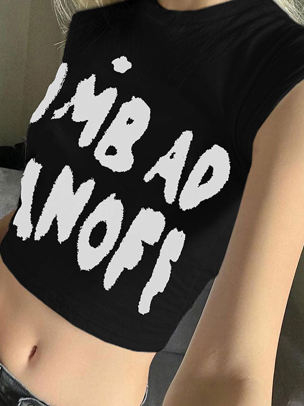 Letter Print Color Block Crop Top -- YKIIY  CLOTHING