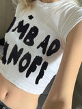 Letter Print Color Block Crop Top -- YKIIY  CLOTHING