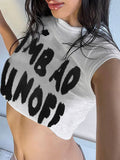 Letter Print Color Block Crop Top -- YKIIY  CLOTHING
