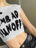 Letter Print Color Block Crop Top -- YKIIY  CLOTHING
