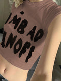 Letter Print Color Block Crop Top -- YKIIY  CLOTHING