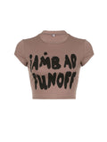 Letter Print Color Block Crop Top -- YKIIY  CLOTHING