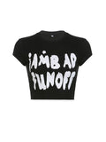 Letter Print Color Block Crop Top -- YKIIY  CLOTHING