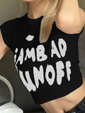 Letter Print Color Block Crop Top -- YKIIY  CLOTHING
